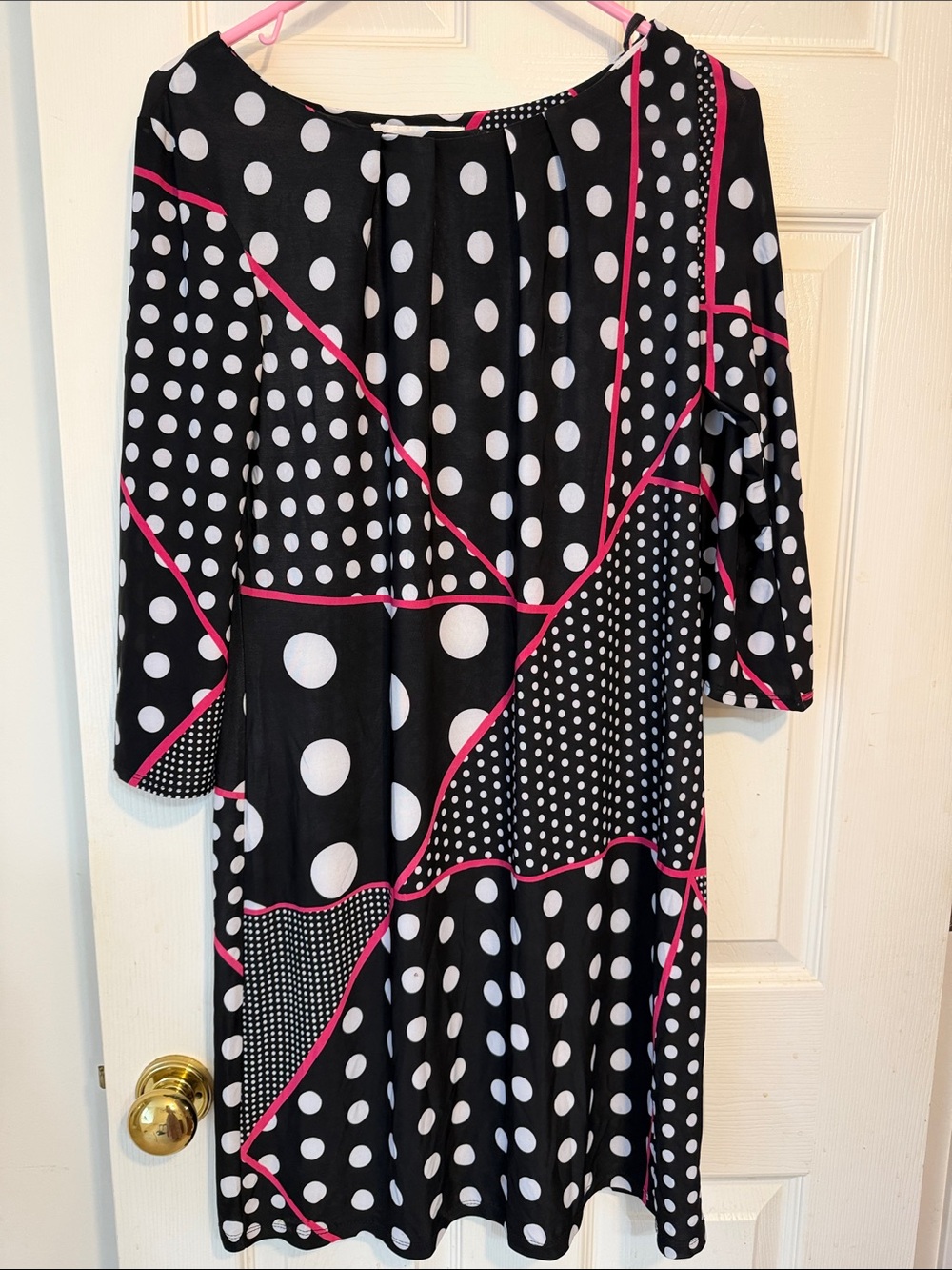 Aa Studio Black & White Polka Dot Midi Dress with Pink Trim